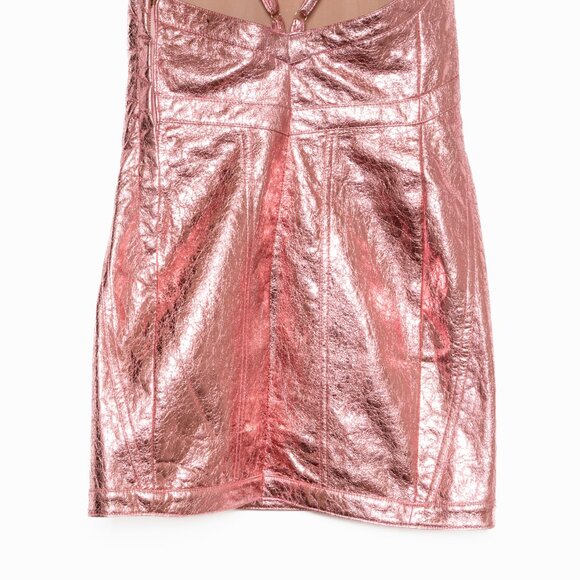 For Love & Lemons X Free People Metallic Pink Faux Leather Luna Dress - Size S - Picture 7 of 16